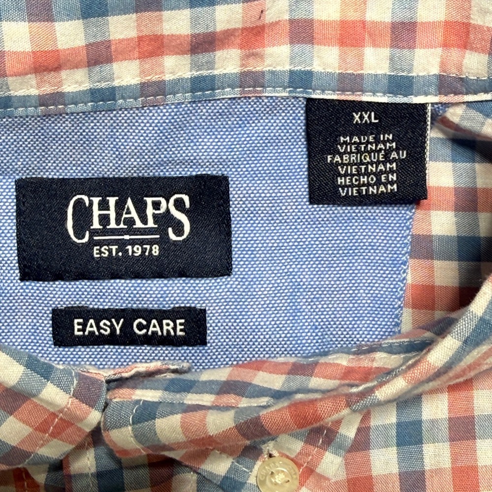 Chaps Button Down Men‎ XXL Red White Blue Gingham Short Sleeve Shirt 1667638 - Picture 3 of 10